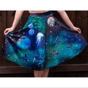 LikeNew BlackMilk Galactic Ocean Velvet Midi Skirt